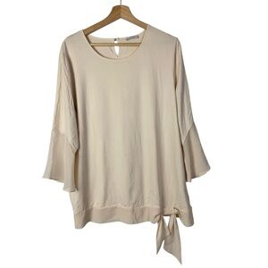 Riani Cream Chiffon‎ Mixed Media Tie Front Long Sleeve Blouse 16